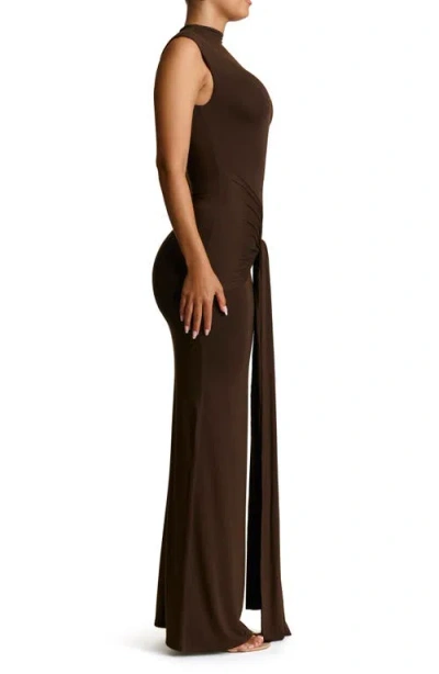 Shop Naked Wardrobe Smooth Tie Front Maxi Dress In Dark Chocolate