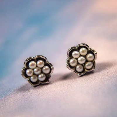Lucy Quartermaine Royal Pearl Flower Studs In Sterling Silver