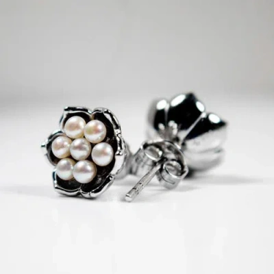 Lucy Quartermaine Royal Pearl Flower Studs In Sterling Silver
