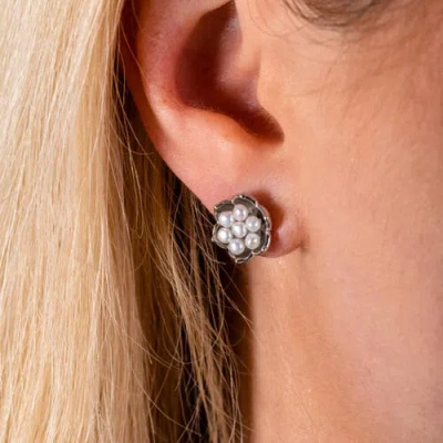 Lucy Quartermaine Royal Pearl Flower Studs In Sterling Silver