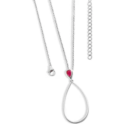 Lucy Quartermaine Long Petal Drop Necklace With Pear Cut Ruby In Sterling Silver