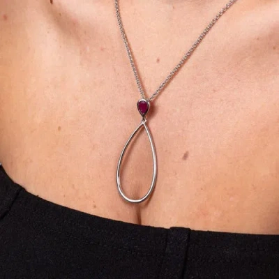 Lucy Quartermaine Long Petal Drop Necklace With Pear Cut Ruby In Sterling Silver