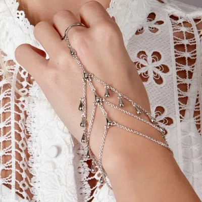 Lucy Quartermaine Drop Hand Chain In Sterling Silver