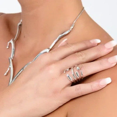 Lucy Quartermaine Multi Drop Ring In Sterling Silver