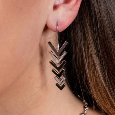 Lucy Quartermaine Art Deco Arrow Drop Earrings In Sterling Silver