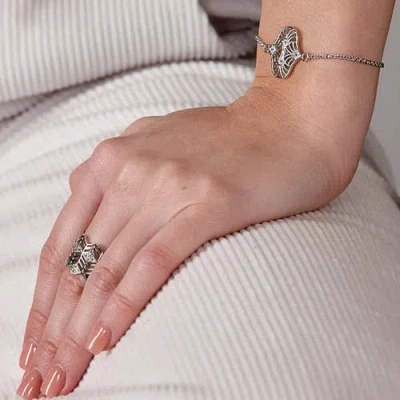 Lucy Quartermaine Art Deco Full Triangle Ring In Sterling Silver