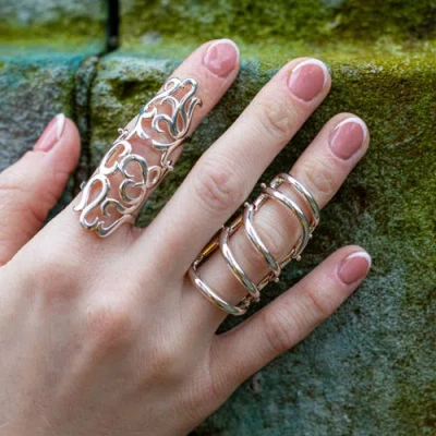 Lucy Quartermaine Drop Armour Ring With Double Hinge In Sterling Silver