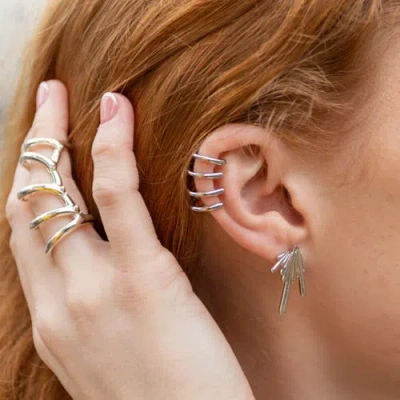 Lucy Quartermaine Drop Armour Ring With Double Hinge In Sterling Silver