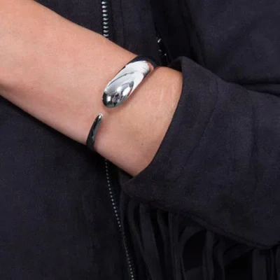 Lucy Quartermaine Flat Drop Bangle In Sterling Silver