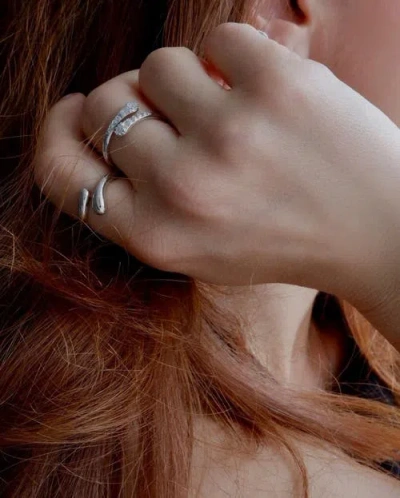Lucy Quartermaine Skinny Drip Cross Over Ring In Sterling Silver