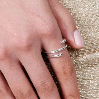 Lucy Quartermaine Coil Drop Ring In Sterling Silver