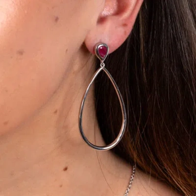 Lucy Quartermaine Petal Drop Earrings With Pear Cut Ruby In Sterling Silver