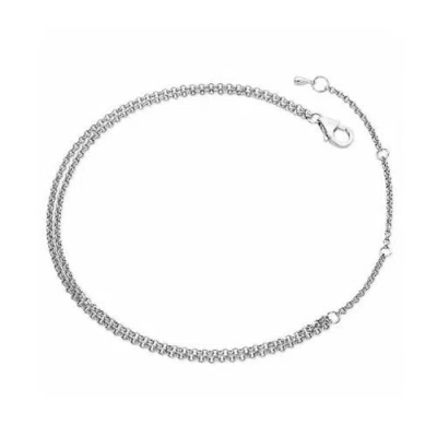 Lucy Quartermaine Double Chain Drop Anklet In Sterling Silver
