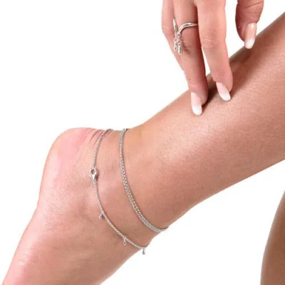 Lucy Quartermaine Double Chain Drop Anklet In Sterling Silver