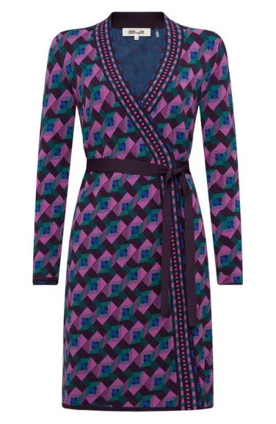 Shop Dvf Edwina Geo Print Long Sleeve Wrap Dress In Stage Boss Pink