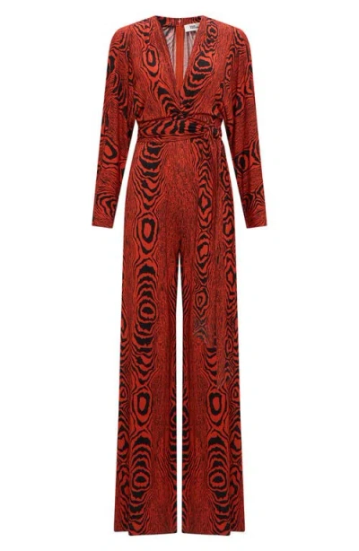 Shop Dvf Aurelia Two Long Sleeve Jumpsuit In Wood Grain Red