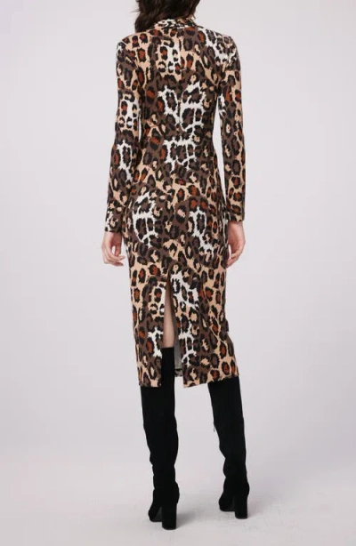 Shop Dvf Barlow Leopard Print Long Sleeve Wrap Front Dress In Jungle Cat Sm