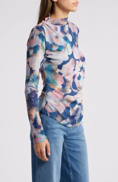 Shop Rails Joelle Floral Ruched Funnel Neck Top In Midnight Verbena