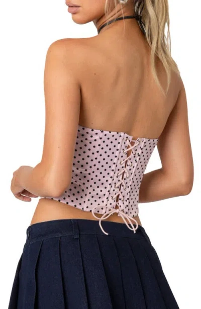 Edikted Polka Dot Satin Crop Corset Top In Light-pink