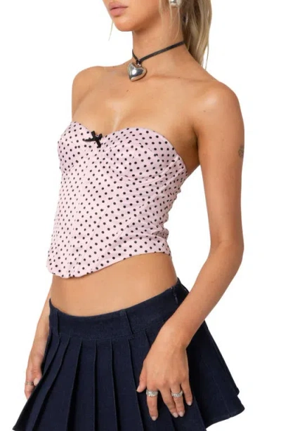 Edikted Polka Dot Satin Crop Corset Top In Light-pink