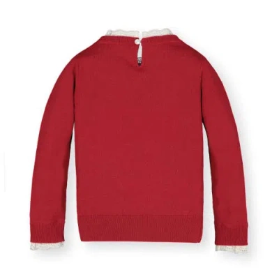 Hope & Henry Baby Girls' Lace Trim French Sweater, Infant In Red With White Eyelet Trim