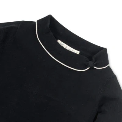 Hope & Henry Girls' Ruffle Cuff Collar Sweater, Kids In Black With Ivory Tipping