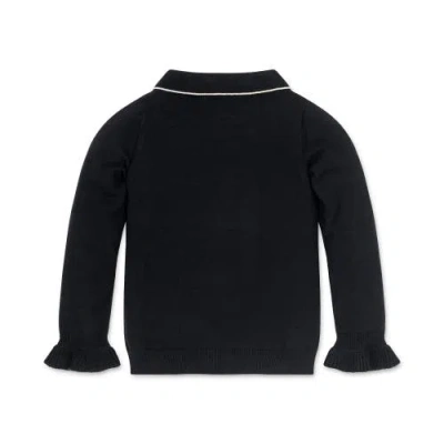 Hope & Henry Girls' Ruffle Cuff Collar Sweater, Kids In Black With Ivory Tipping