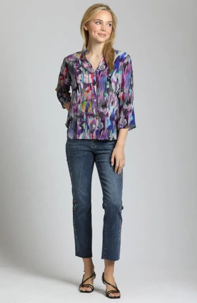 Apny Abstract Print Button-up Shirt In Purple Multi