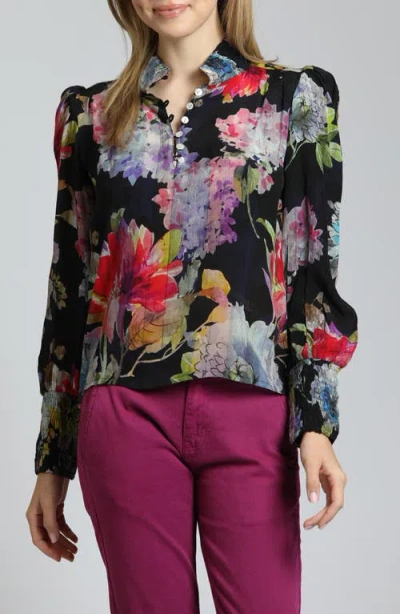 Shop Apny Floral Print Woven Shirt In Black Multi