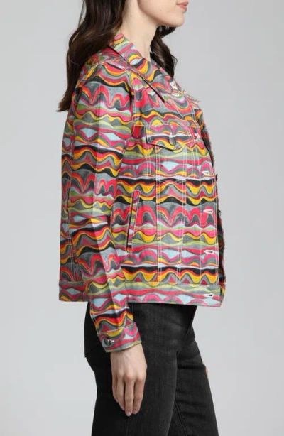 Apny Printed Denim Jacket In Multi