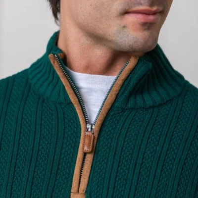 Hope & Henry Organic Half Zip Sweater With Suede Trim In Deep Green Rib