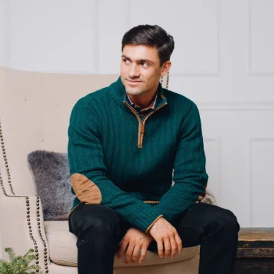 Hope & Henry Organic Half Zip Sweater With Suede Trim In Deep Green Rib