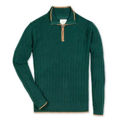 Hope & Henry Organic Half Zip Sweater With Suede Trim In Deep Green Rib