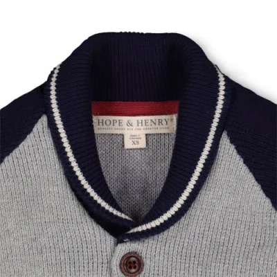 Hope & Henry Baby Boys' Shawl Collar Cardigan, Infant In Grey Heather With Navy
