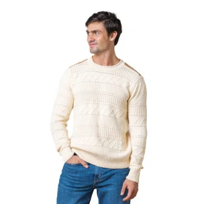 Hope & Henry Organic Cable Sweater With Suede Detail In Ivory Textured Cable Stripe
