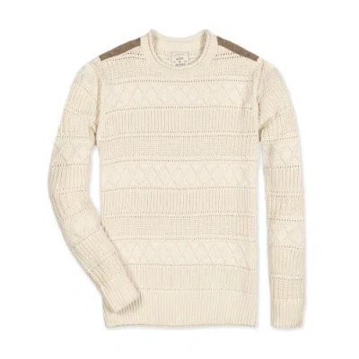Hope & Henry Organic Cable Sweater With Suede Detail In Ivory Textured Cable Stripe