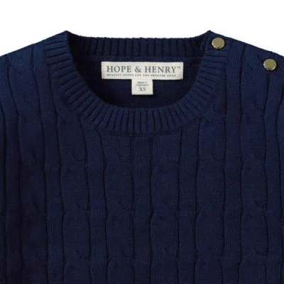 Hope & Henry Baby Girls' Cable Front Sweater, Infant In Navy