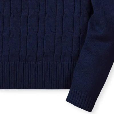 Hope & Henry Baby Girls' Cable Front Sweater, Infant In Navy