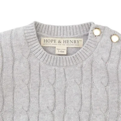 Hope & Henry Baby Girls' Cable Front Sweater, Infant In Grey