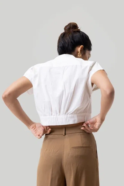 Reistor Oversized Crop Shirt In Shell Off-white
