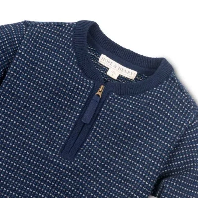 Hope & Henry Baby Boys' Sweater Henley With Zipper, Infant In Navy Birds Eye