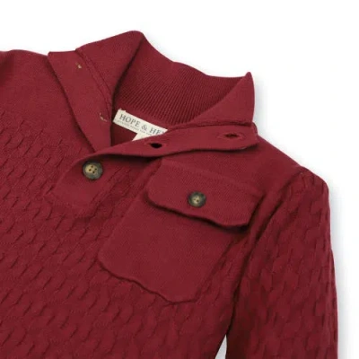 Hope & Henry Baby Boys' Mix Stitch Mock Neck Button Sweater, Infant In Dark Red Mini Herringbone