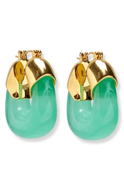 Shop Lizzie Fortunato Stone Hoop Earrings In Green