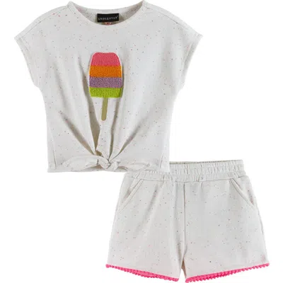 Andy & Evan Girl's Ice Cream Bar Splatter Shirt And Shorts Set In White