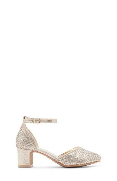 Steve Madden Prettyy Ankle Strap Block Heel Pump In Gold Mesh