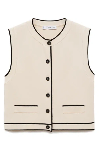 Mango Crop Knit Vest With Contrast Piping In Ecru