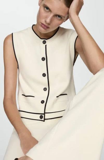 Mango Crop Knit Vest With Contrast Piping In Ecru