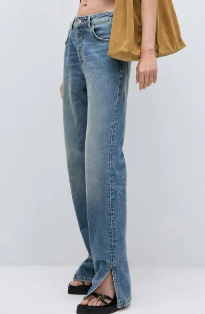 Mango Straight Leg Jeans In Dark Blue