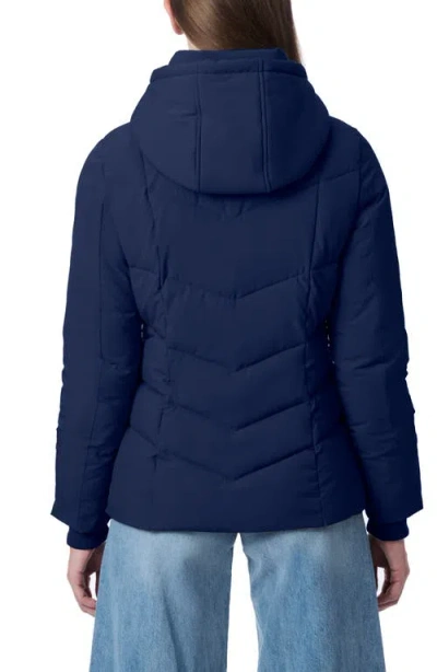 Bernardo Hooded Recycled Polyester Puffer Jacket In Navy