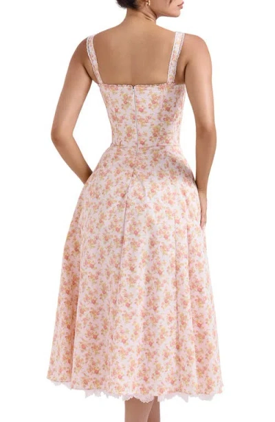 House Of Cb Womens Peach Poppy Rosalee Floral-print Bustier Stretch-cotton Midi Dress In Peached Poppy Print